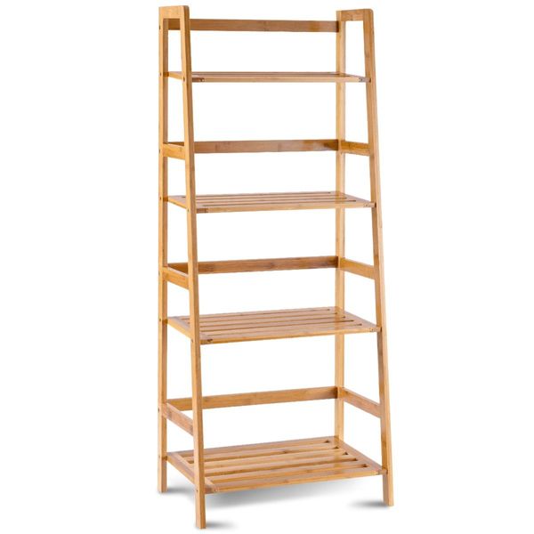 4-Tier Bamboo Plant Shelf with Guardrails for Patio, Bathroom