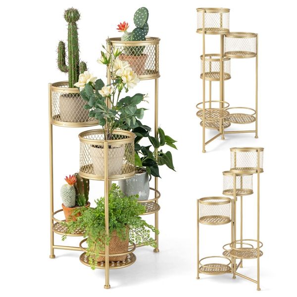 6-tier Folding Metal Plant Stand with Folding Design for Garden/Patio