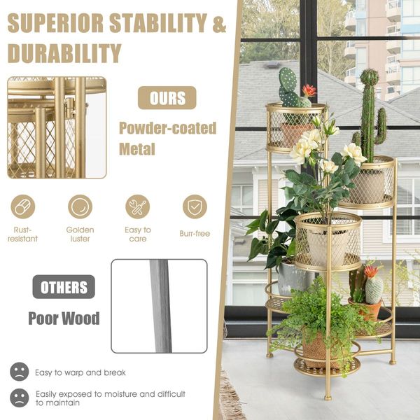 6-tier Folding Metal Plant Stand with Folding Design for Garden/Patio