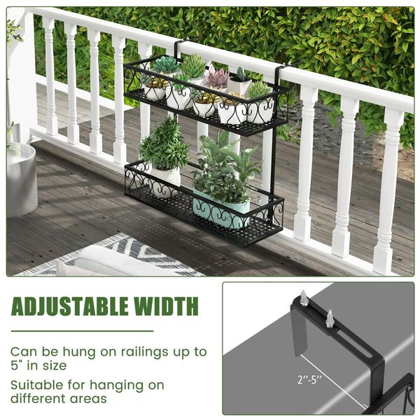 2-Tier Flower Pot Holder with Adjustable Hooks for Patio/Porch