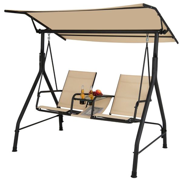 2 seat Outdoor Patio Swing with Adjustable Canopy for Garden/Porch/Backyard