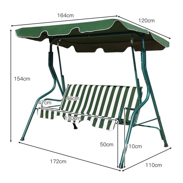 3 Seat Outdoor Patio Swing Chair with Adjustable Canopy for Backyard/Balcony