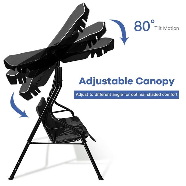 3 Seat Outdoor Patio Swing Chair with Adjustable Canopy for Backyard/Balcony