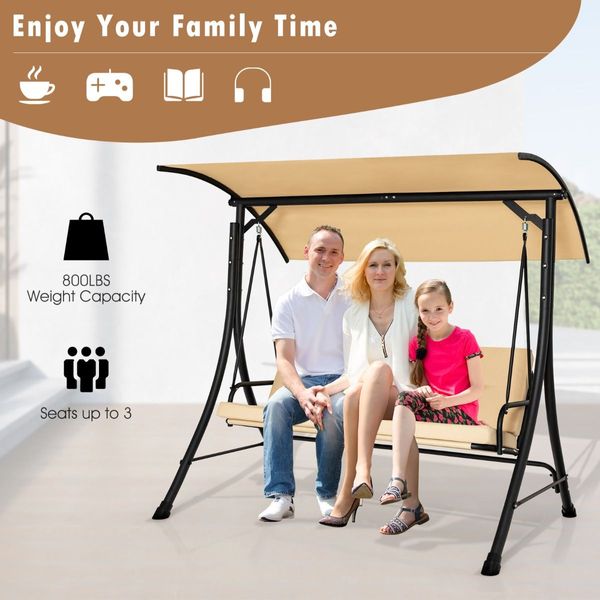 3-Person Outdoor Porch Swing with Solid Steel Structure for Garden