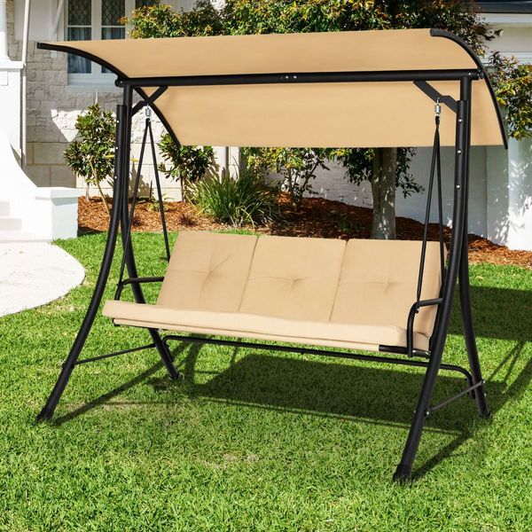 3-Person Outdoor Porch Swing with Solid Steel Structure for Garden