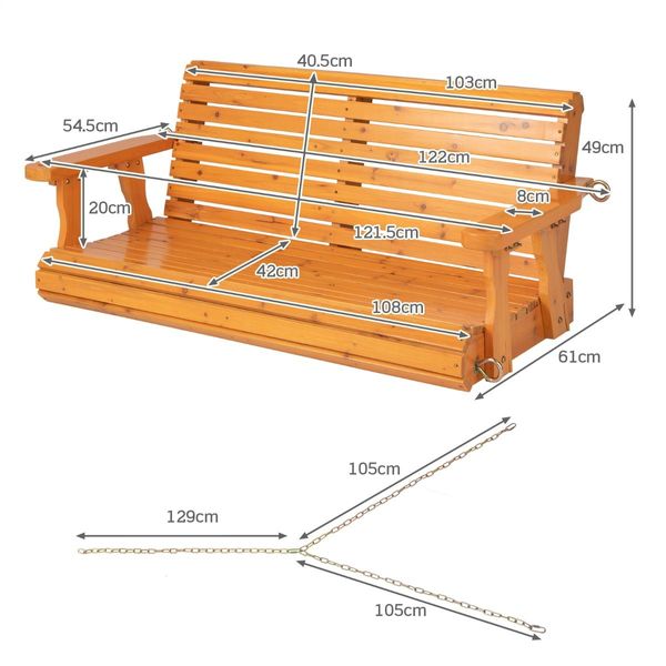 2-Seater Outdoor Wooden Porch Swing for Front Porch, Garden and Backyard