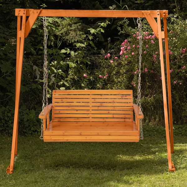 2-Seater Outdoor Wooden Porch Swing for Front Porch, Garden and Backyard