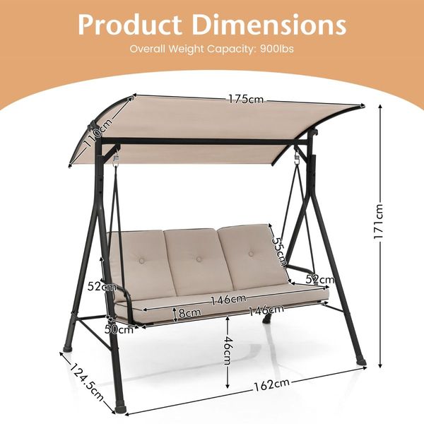 Outdoor Swing Chair with Adjustable Canopy for Garden