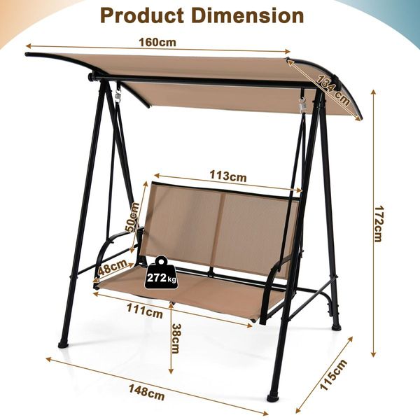 2-seat Outdoor Swing with Adjustable Canopy for Patio/Garden