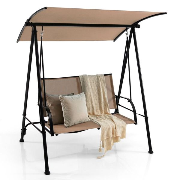 2-seat Outdoor Swing with Adjustable Canopy for Patio/Garden