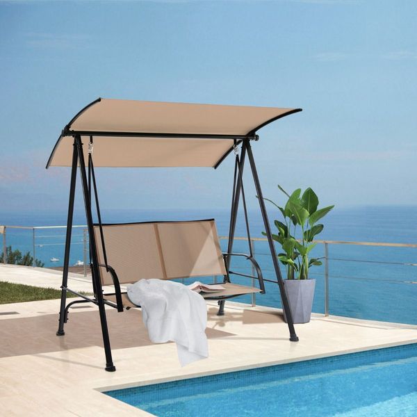 2-seat Outdoor Swing with Adjustable Canopy for Patio/Garden