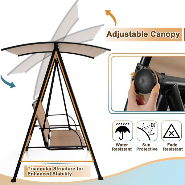 2-seat Outdoor Swing with Adjustable Canopy for Patio/Garden