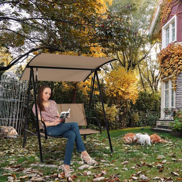 2-seat Outdoor Swing with Adjustable Canopy for Patio/Garden