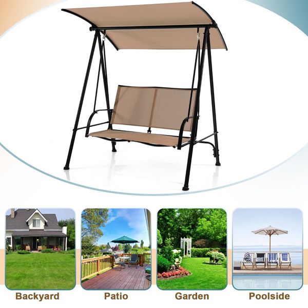 2-seat Outdoor Swing with Adjustable Canopy for Patio/Garden