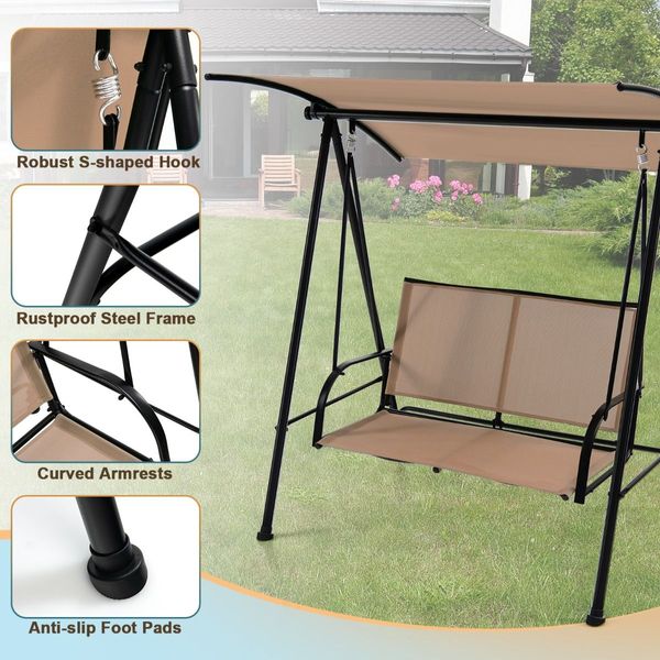 2-seat Outdoor Swing with Adjustable Canopy for Patio/Garden