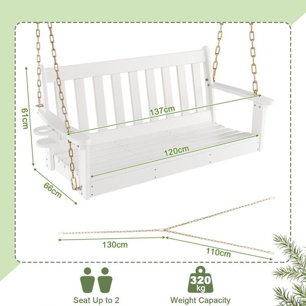 2 Person HDPE Porch Swing with Cup Holder & Adjustable Chains