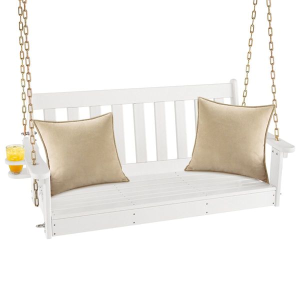 2 Person HDPE Porch Swing with Cup Holder & Adjustable Chains