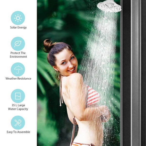 2.2M 35L Outdoor Solar Heated Shower with Free-Rotating Shower Head