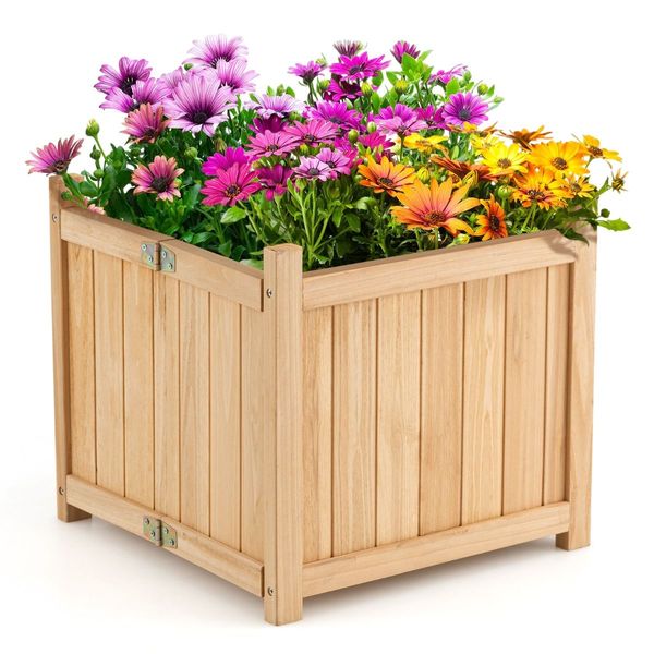 Folding Square Fir Wood Raised Garden Bed for Vegetables, Flowers, Herbs