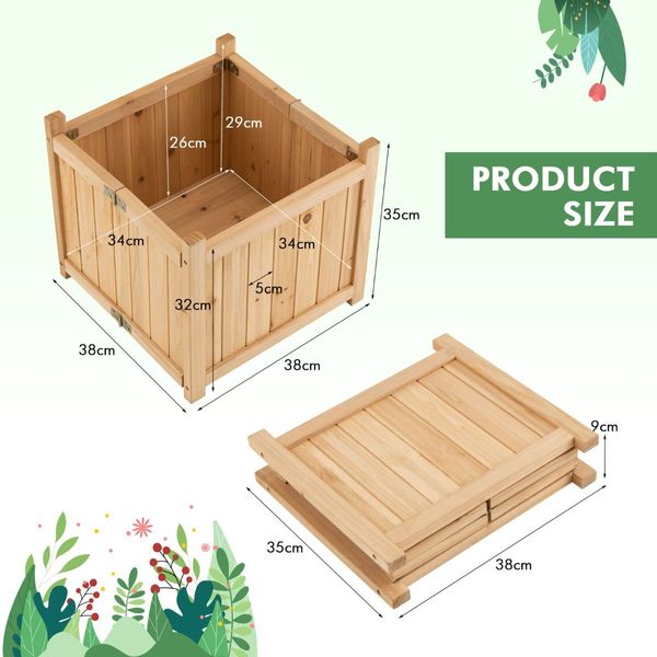 Folding Square Fir Wood Raised Garden Bed for Vegetables, Flowers, Herbs