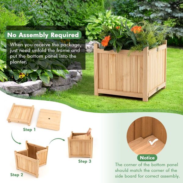 Folding Square Fir Wood Raised Garden Bed for Vegetables, Flowers, Herbs