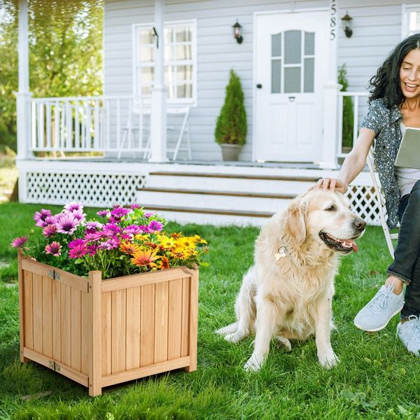 Folding Square Fir Wood Raised Garden Bed for Vegetables, Flowers, Herbs