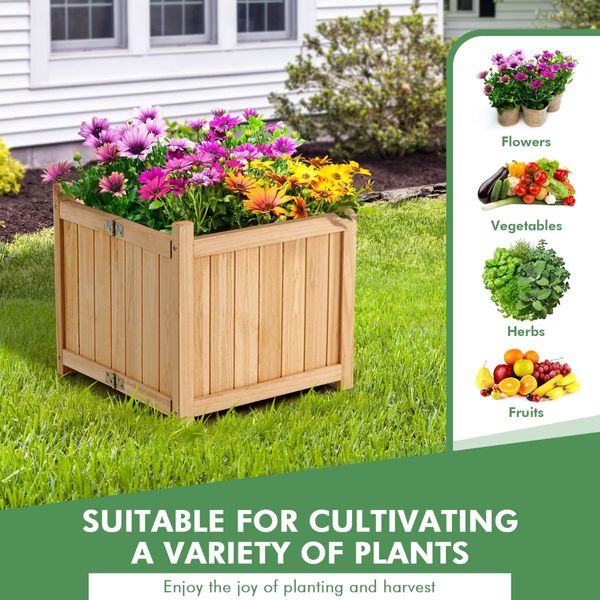 Folding Square Fir Wood Raised Garden Bed for Vegetables, Flowers, Herbs