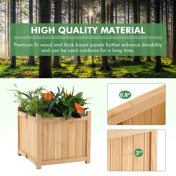 Folding Square Fir Wood Raised Garden Bed for Vegetables, Flowers, Herbs