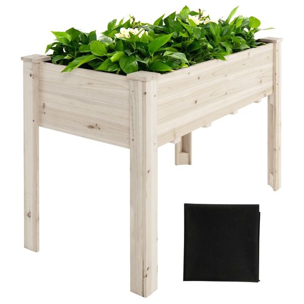 Wooden Elevated Planter Box with Bottom Liner for Garden