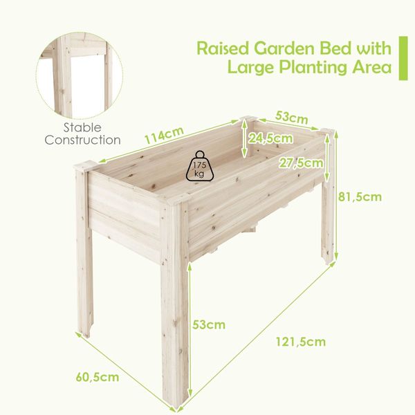 Wooden Elevated Planter Box with Bottom Liner for Garden