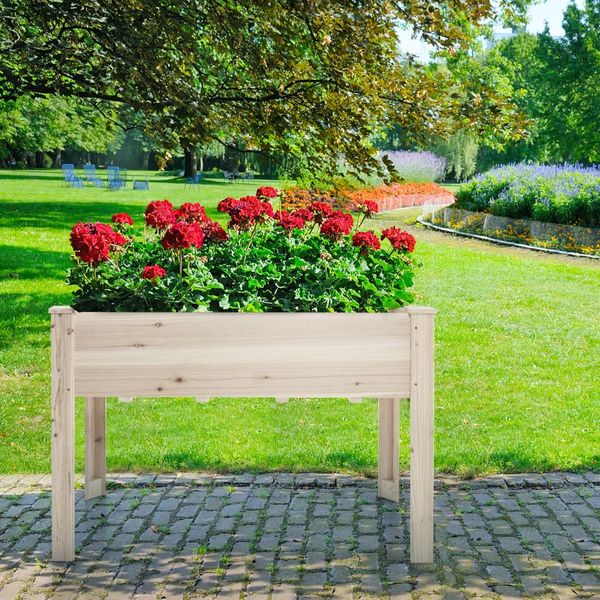 Wooden Elevated Planter Box with Bottom Liner for Garden