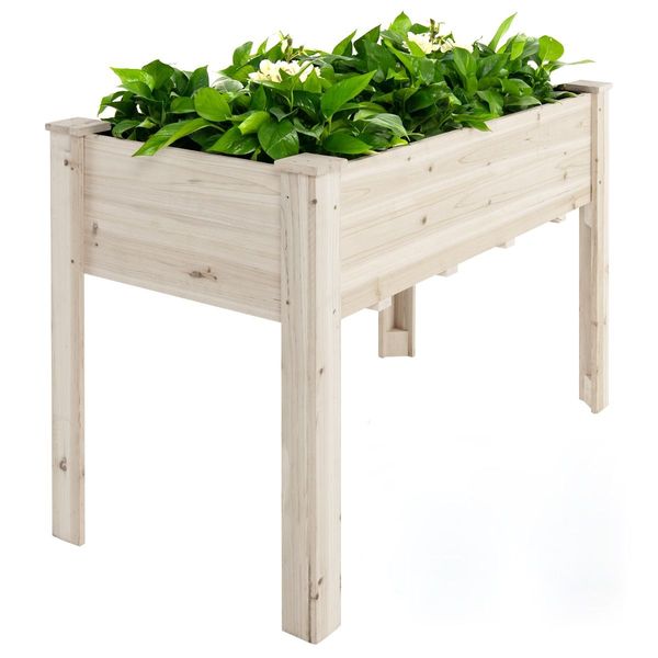 Wooden Elevated Planter Box with Bottom Liner for Garden