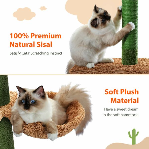 Cat Tree Tower Scratching Post Sisal Scratcher Furniture Stand Scratch Pole Climbing Floor to Ceiling Hammock Platforms 229-275cm