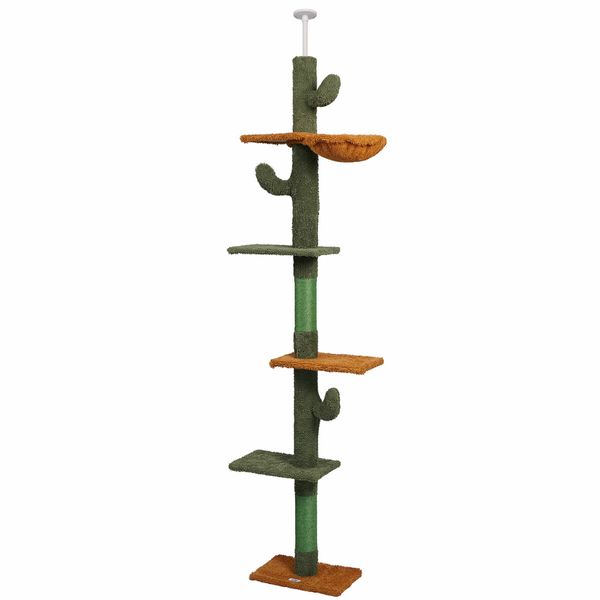 Cat Tree Tower Scratching Post Sisal Scratcher Furniture Stand Scratch Pole Climbing Floor to Ceiling Hammock Platforms 229-275cm