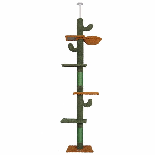 Cat Tree Tower Scratching Post Sisal Scratcher Furniture Stand Scratch Pole Climbing Floor to Ceiling Hammock Platforms 229-275cm