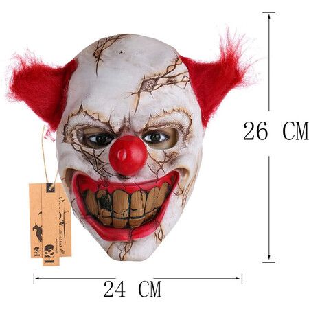 Halloween Latex Clown Mask with Hair for Adults, Halloween Costume Party Props (Red Hair)