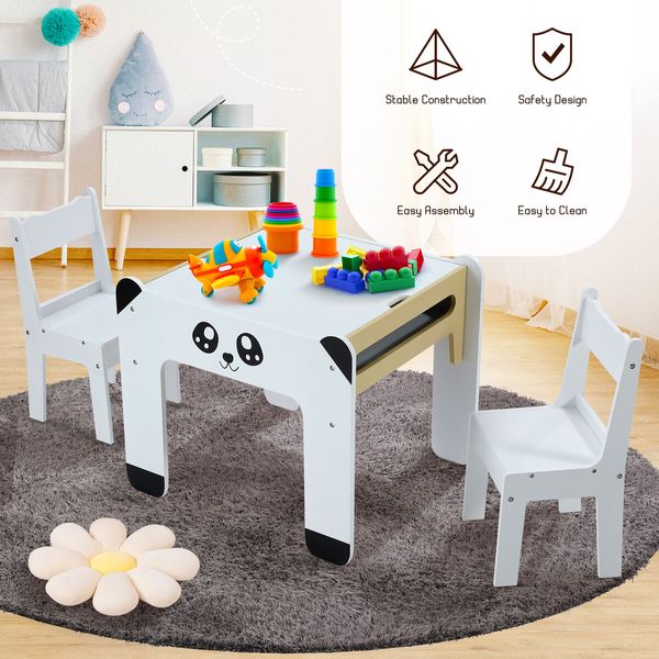 Kids Table and 2 Chairs Set Toddler Childrens Desk Furniture Baby Activity Centre Study Drawing Reading Wooden with Storage