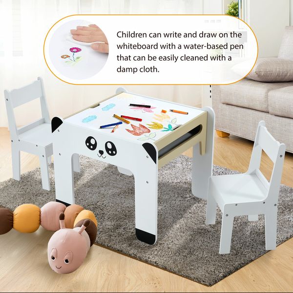 Kids Table and 2 Chairs Set Toddler Childrens Desk Furniture Baby Activity Centre Study Drawing Reading Wooden with Storage