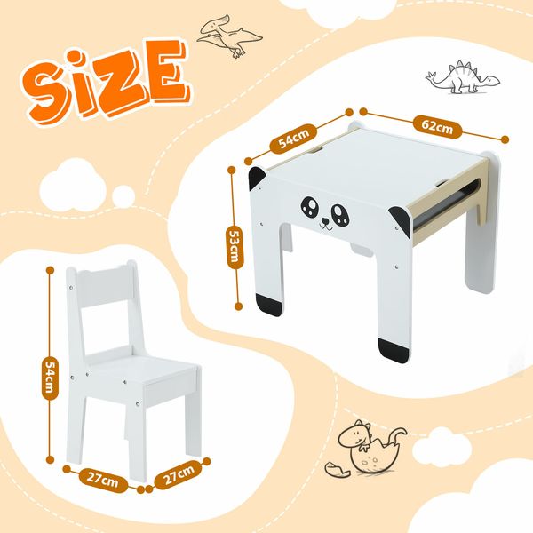 Kids Table and 2 Chairs Set Toddler Childrens Desk Furniture Baby Activity Centre Study Drawing Reading Wooden with Storage