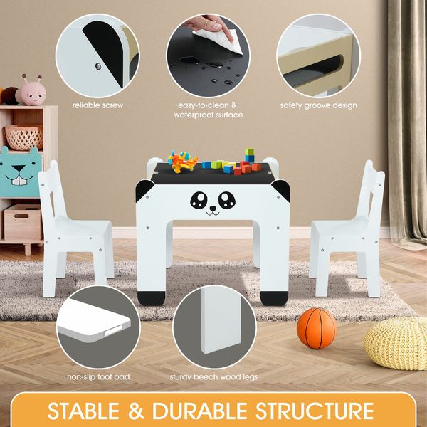 Kids Table and 2 Chairs Set Toddler Childrens Desk Furniture Baby Activity Centre Study Drawing Reading Wooden with Storage