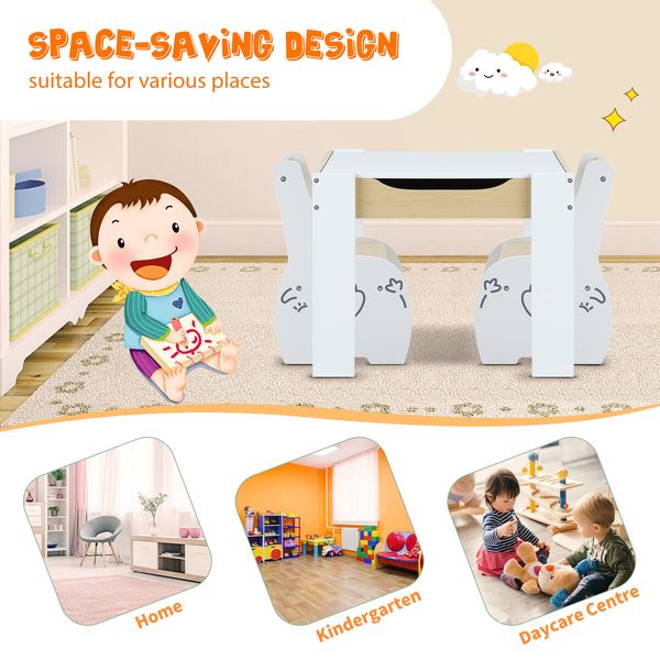 Kids Table and 2 Chairs Set Childrens Desk Toddler Furniture Baby Activity Centre Drawing Study Reading Wooden with Storage