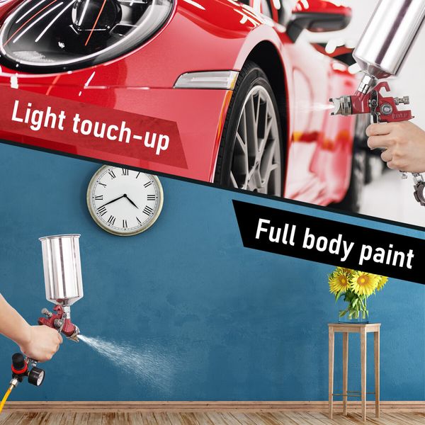 HVLP Spray Gun Gravity Feed Car Paint Sprayer Kit Air Regulator Gauge Auto Fence Wall Door Chair 1L Aluminium Cup 3 Nozzles 1.4mm 1.7mm 2.5mm