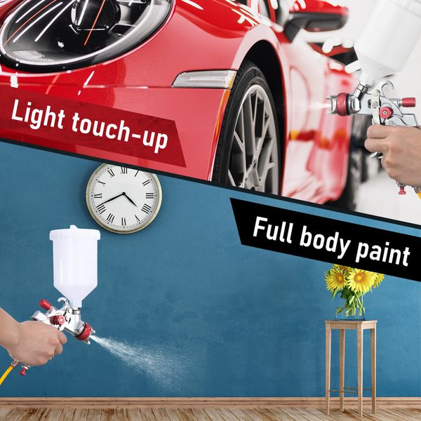 HVLP Spray Gun Kit Automotive Paint Sprayer Gravity Feed Air Auto Tool 1.4mm 1.7mm 2mm 3 Nozzles 600ml PVC Cups Topcoat Primer Touch Up Car