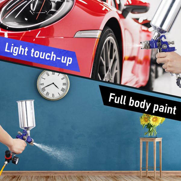 HVLP Spray Gun Kit Car Paint Sprayer Air Regulator 1L Aluminium Cup 3 Fluid Tips Gravity Feed Gauge Automotive Touch Up Primer Fence Wall Furniture