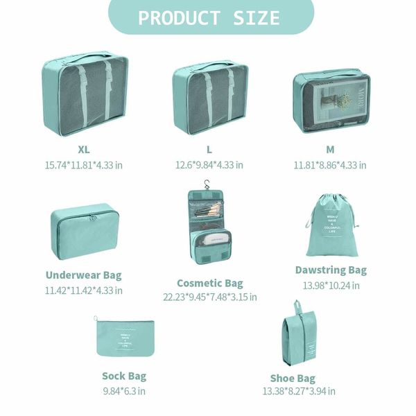 9 Pcs Travel Packing Organizers Travel Packing Cubes for Suitcase Set Luggage for with Large Toiletries Bag for Clothes Shoes