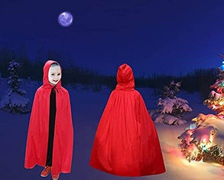 150CM Halloween Vampire Cloak Reversible Hooded Vampire Cape for Halloween KIDS Cosplay, Black and Red