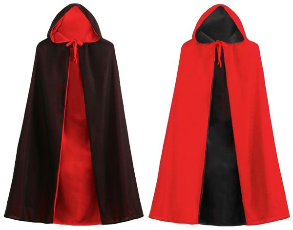 150CM Halloween Vampire Cloak Reversible Hooded Vampire Cape for Halloween KIDS Cosplay, Black and Red