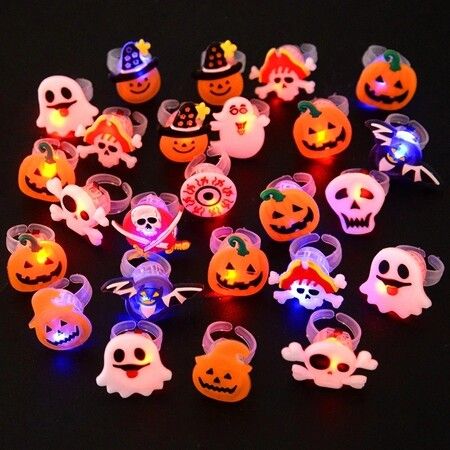 50pcs Halloween Decorations Creative Cute Pumpkin Ghost Eye Rings for Children Halloween Luminous Rings LED Flash Finger Ring