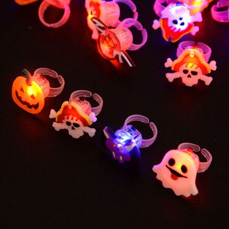 50pcs Halloween Decorations Creative Cute Pumpkin Ghost Eye Rings for Children Halloween Luminous Rings LED Flash Finger Ring