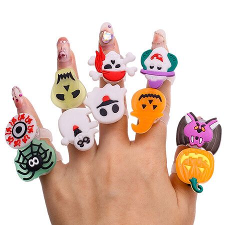 50pcs Halloween Decorations Creative Cute Pumpkin Ghost Eye Rings for Children Halloween Luminous Rings LED Flash Finger Ring